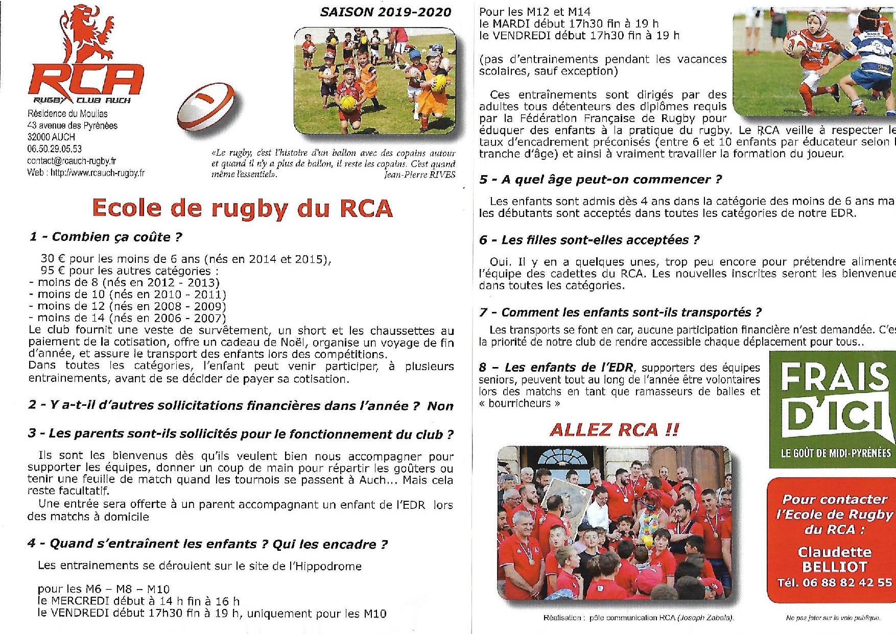Fonctionnement de l'Ecole de Rugby
